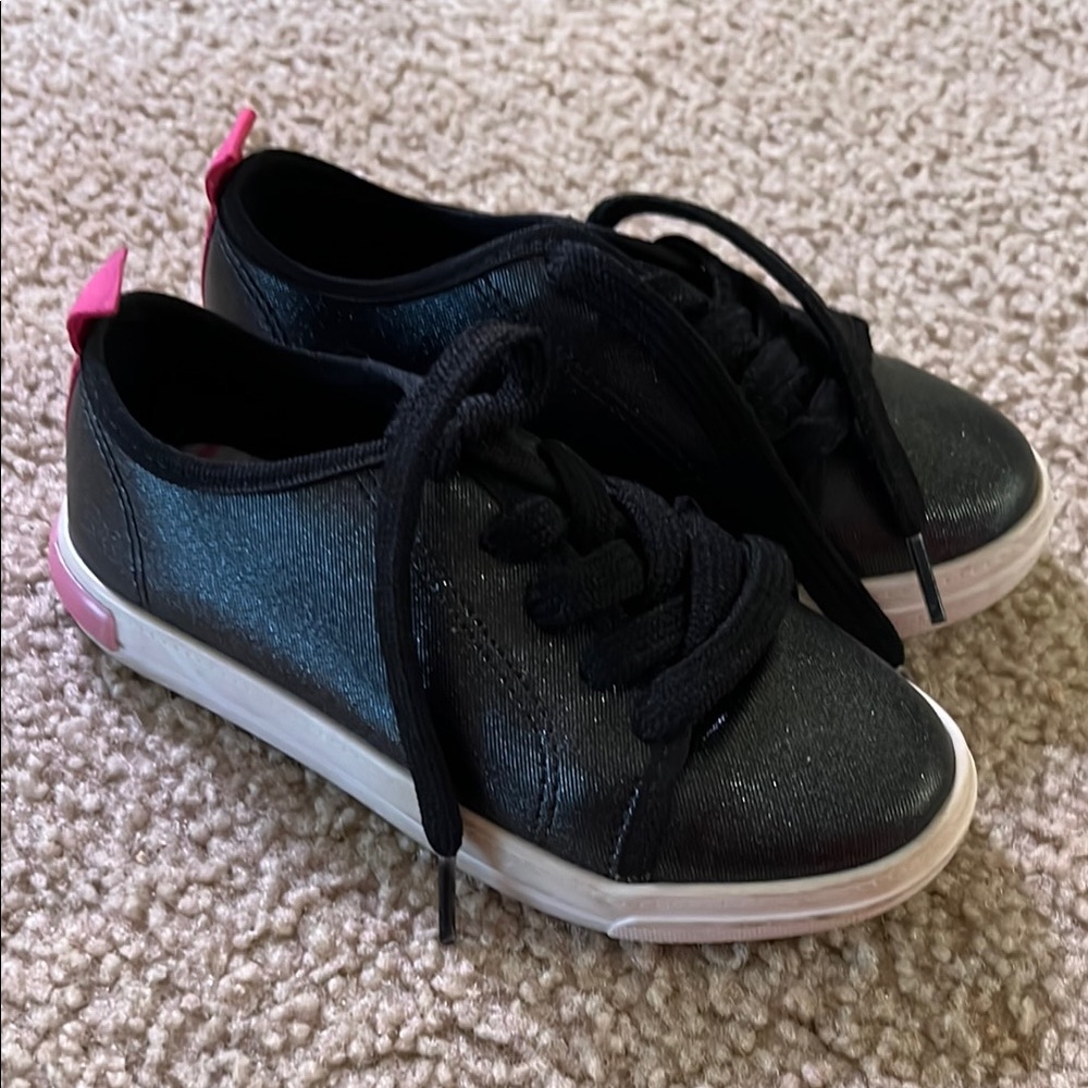 Versatile Black and Pink Sneakers with White Soles
